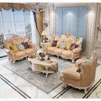 European style living room pearl white leather sofa combination solid wood painting gold furniture